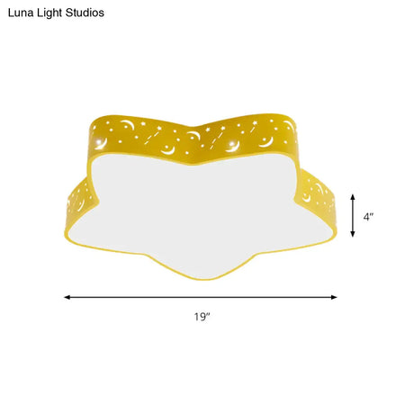 Nordic Candy Colored Flush Mount Ceiling Light With Etched Star Design - Ideal For Teens