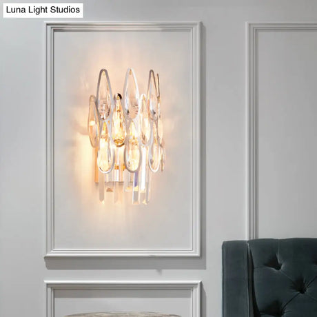 Nordic Chrome Sconce Light With Crystal Teardrop Shade - 1 Wall Mount For Living Room