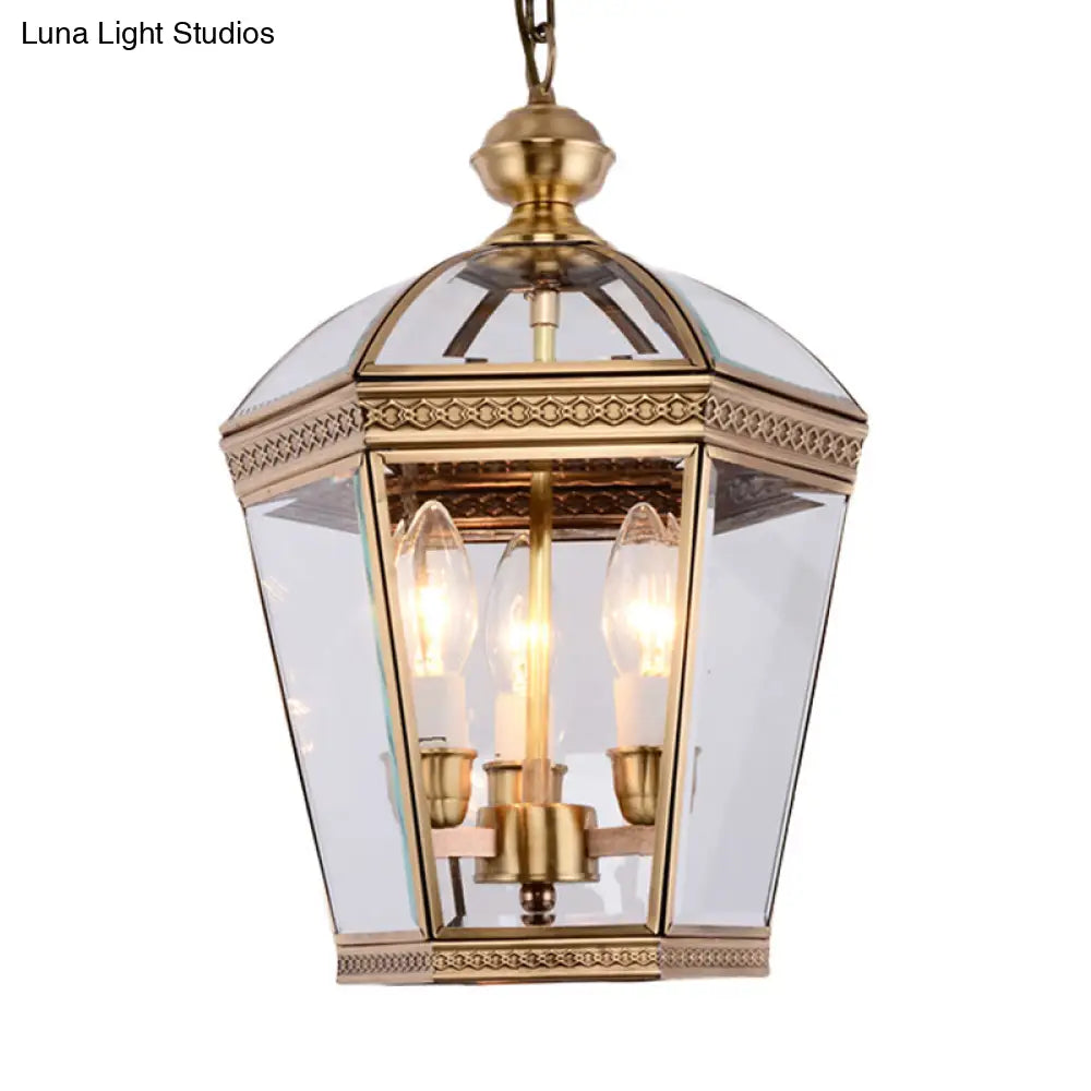 Nordic Clear Glass Chandelier Lamp With Brass Tapered Design - 3 Bulbs Ceiling Light For Living Room