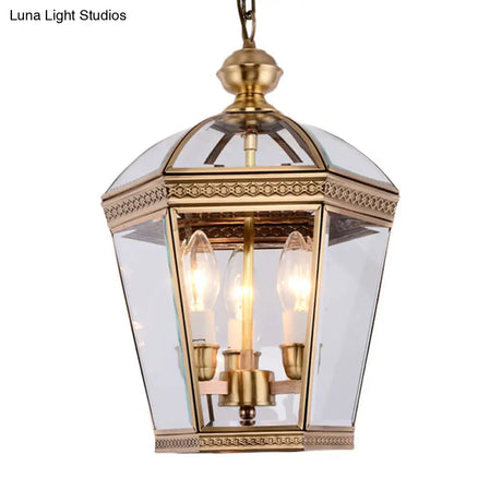 Nordic Clear Glass Chandelier Lamp With Brass Tapered Design - 3 Bulbs Ceiling Light For Living Room