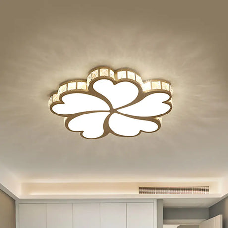 Nordic Clover Crystal Flush Mount Ceiling Light - Black/White/Gold Led Illumination For Bedroom Gold