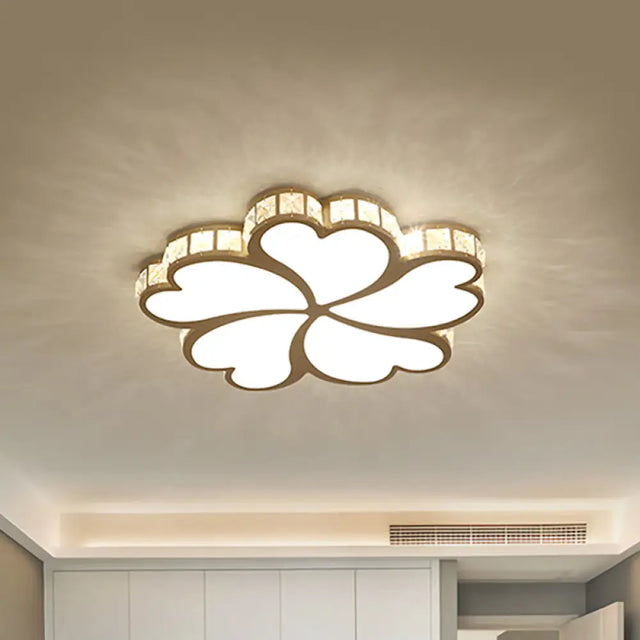 Nordic Clover Crystal Flush Mount Ceiling Light - Black/White/Gold Led Illumination For Bedroom Gold