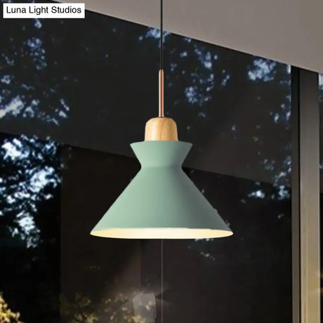 Nordic Conic Hanging Lamp: Stylish Metal And Wood Pendant Lighting (Grey/White) For Living Room