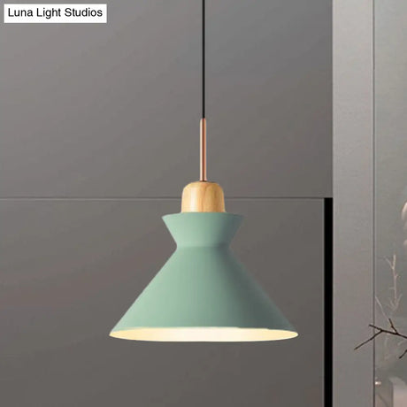 Nordic Conic Hanging Lamp: Stylish Metal And Wood Pendant Lighting (Grey/White) For Living Room