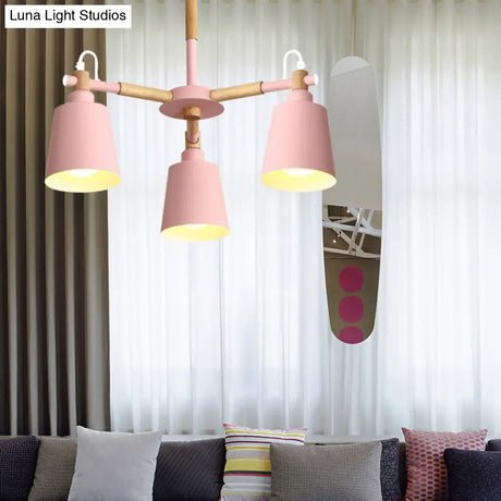 Nordic Contemporary Hanging Light - Cloth Shop Bucket Chandelier With Metal Frame (3 Lights)