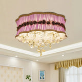 Nordic Crystal Floral Flushmount Light With Sheer Fabric Shade - Coffee/Pink 6-Bulb Close To