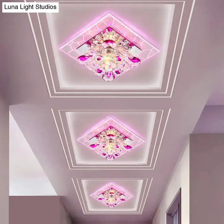 Nordic Crystal Flush Mount Light: Floral Led Purple Ceiling Fixture For Corridor
