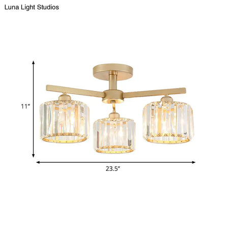 Nordic Crystal Semi Flush Mount Ceiling Light For Bedroom And Living Room - Cylindrical Shade 3/5 -