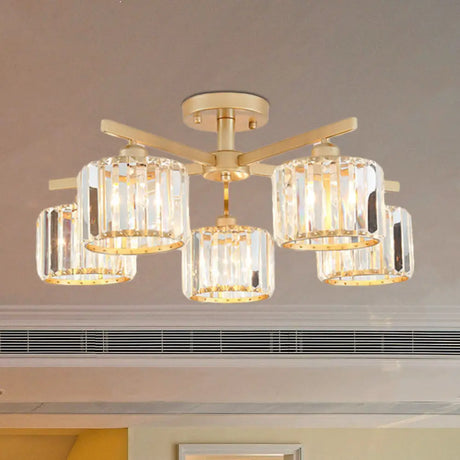 Nordic Crystal Semi Flush Mount Ceiling Light For Bedroom And Living Room - Cylindrical Shade 3/5 -