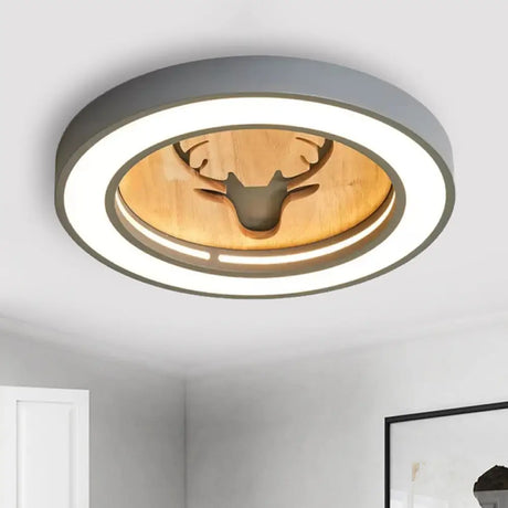 Nordic Deer Acrylic Flush Ceiling Light In Macaron Colors For Hallway Grey