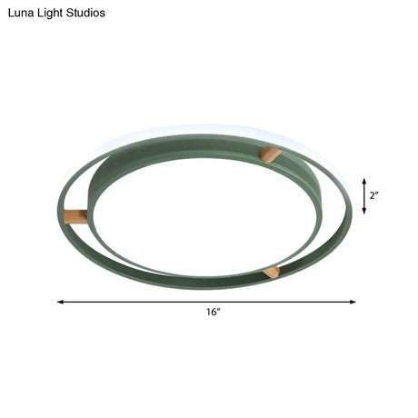 Nordic Dual Circle Led Ceiling Flush Light With Wood Arm - White/Green/Grey Thin Flushmount