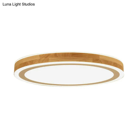 Nordic Dual Halo Ring Flush Mount Lamp - 12’/15’ Dia Wooden Led Ceiling Lighting In Beige Ideal