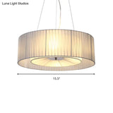 Nordic Fabric 3-Light Drum Pendant Chandelier White For Living Room - 18/21.5/25.5 Wide