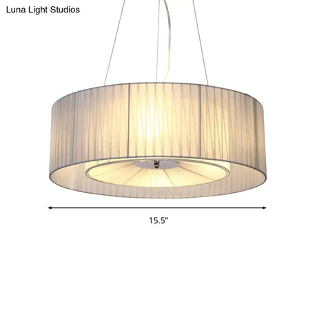 Nordic Fabric 3-Light Drum Pendant Chandelier White For Living Room - 18/21.5/25.5 Wide