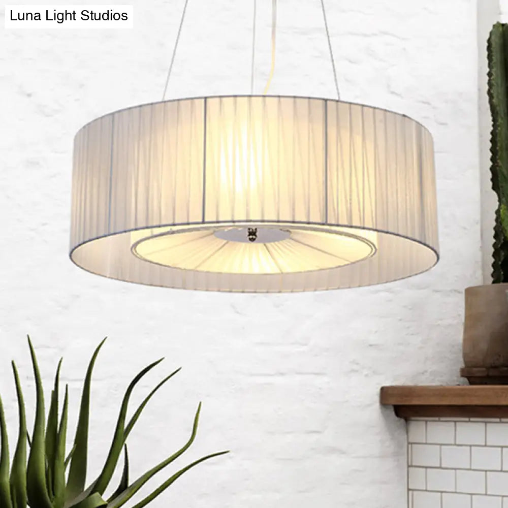 Nordic Fabric 3-Light Drum Pendant Chandelier White For Living Room - 18/21.5/25.5 Wide
