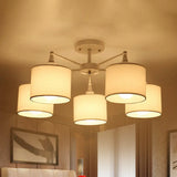 Nordic Fabric Semi Flush Mount Lamp In White - 5 - Bulb Bedroom Ceiling Chandelier