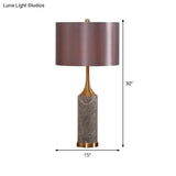 Nordic Fabric Straight Sided Shade Reading Light In Grey - Night Table Lamp With 1 Bulb