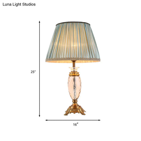 Nordic Flare Table Lamp - Blue Desk Light With Brass Sculpted Metal Base