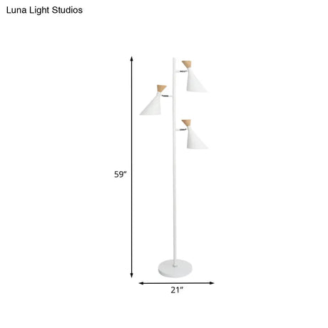 Nordic Flaring Floor Reading Light - Metallic 2/3 Heads Study Room Lamp In White