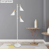 Nordic Flaring Floor Reading Light - Metallic 2/3 Heads Study Room Lamp In White