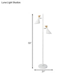 Nordic Flaring Floor Reading Light - Metallic 2/3 Heads Study Room Lamp In White