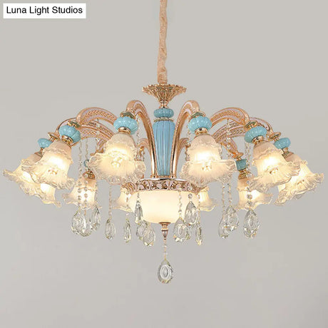Nordic Flower Ceiling Lamp Frosted Glass Gold Chandelier For Living Room