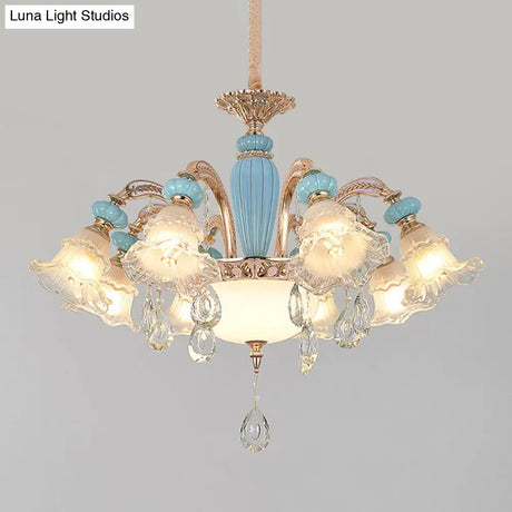 Nordic Flower Ceiling Lamp Frosted Glass Gold Chandelier For Living Room