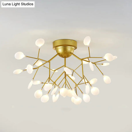 Nordic Flush Mount Led Ceiling Light In Brass For Living Room With Heracleum Metal Fixture
