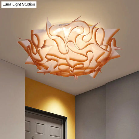 Nordic Flush Mount Led Light With Twist Acrylic Shade For Bedroom In White/Brown - 3 Gear Ceiling