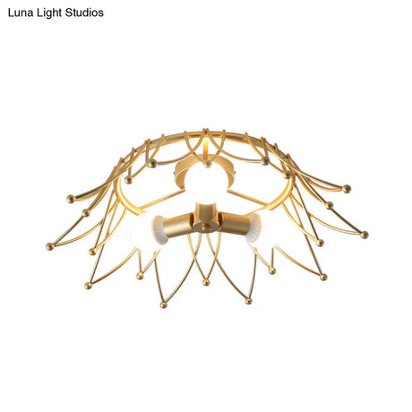Nordic Gold Crown Shape Flush Mount Light W/ 3 Bulbs & Metal Shade