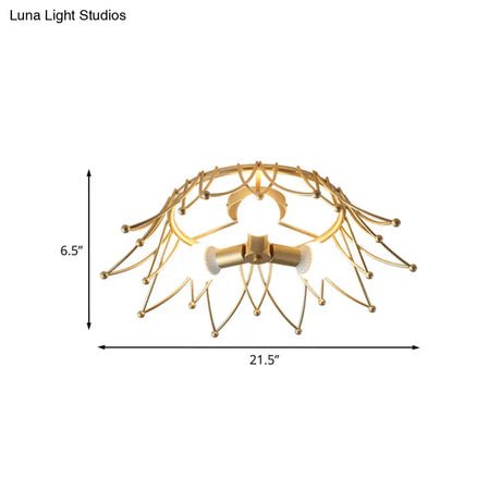 Nordic Gold Crown Shape Flush Mount Light W/ 3 Bulbs & Metal Shade