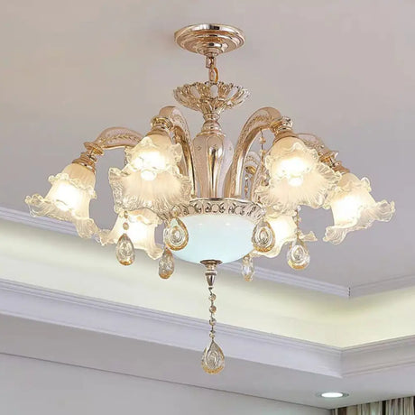 Nordic Gold Flower Chandelier Light Fixture With Frosted Glass Shade 6 /