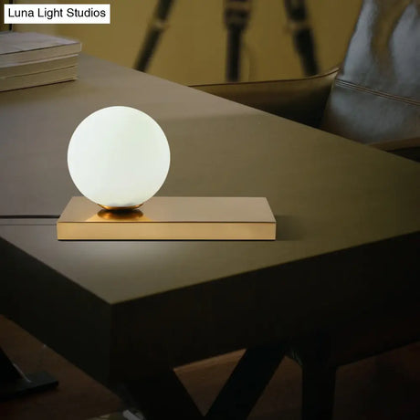 Nordic Gold Metal Night Lamp With Global White Glass Shade - Bedroom Table Light (1-Bulb)