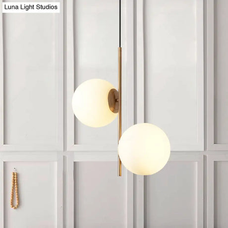 Nordic Gold Sphere Pendant Light Kit With Opal Glass Shade - 2 Lights Chandelier Lighting