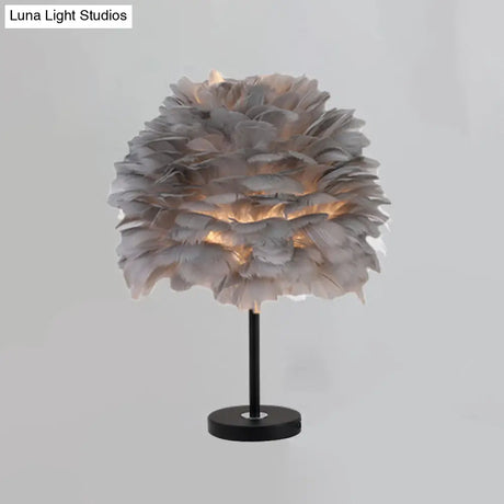 Nordic Goose Feather Dome Night Light Table Lamp In Grey/White/Pink With Tripod/Straight Stand