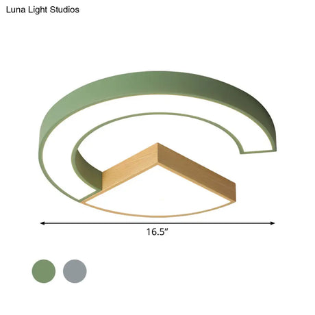Nordic Green/Grey - Wood Arch And Sector Acrylic Ceiling Light - 16.5’/20.5’ Wide Led Flush