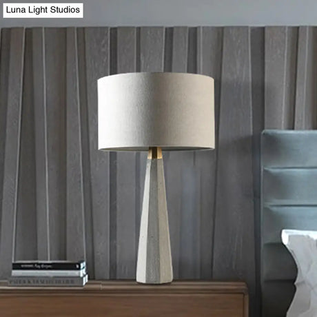 Nordic Grey Tapered Table Lamp With Drum Shade - Cement Base 1-Bulb Night Light For Sitting Room