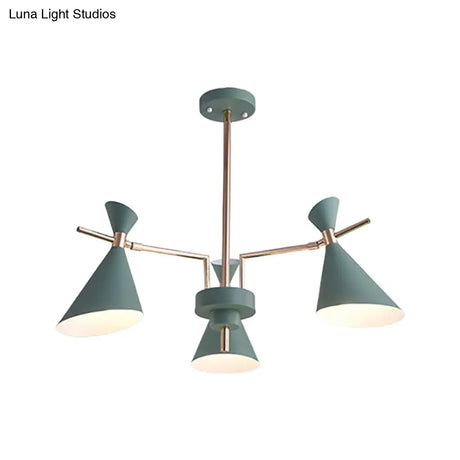 Nordic Horn-Shaped Iron Hanging Lamp Fixture With 3 Lights For Dining Room