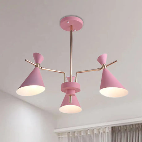 Nordic Horn-Shaped Iron Hanging Lamp Fixture With 3 Lights For Dining Room Pink