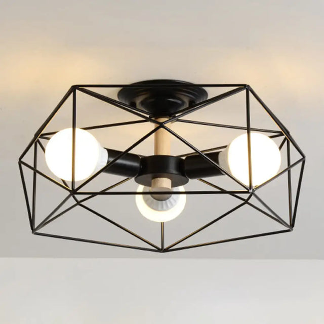 Nordic Industrial Geometric Flush Mount Ceiling Light For Bedroom - Metal Fixture Black / 16.5’