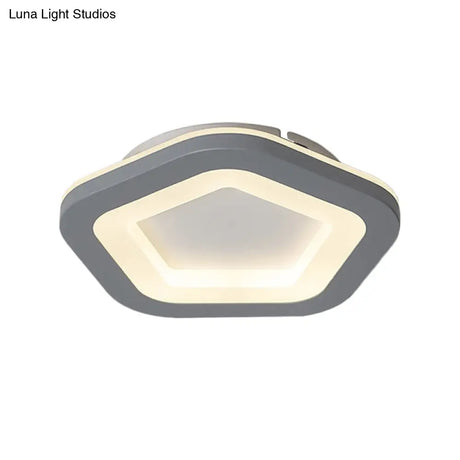 Nordic Integrated Led Ceiling Light In Grey Flower/Square/Pentagon Design With Acrylic Shade -