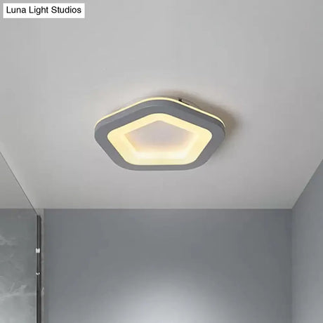 Nordic Integrated Led Ceiling Light In Grey Flower/Square/Pentagon Design With Acrylic Shade -