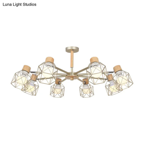 Nordic Iron Cage Semi - Flush Lamp With 3/6/8 - Head Black/Green/Gold Pendant Lighting For Ceiling