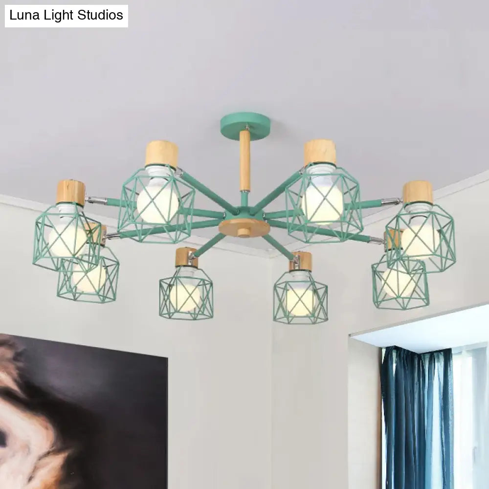 Nordic Iron Cage Semi - Flush Lamp With 3/6/8 - Head Black/Green/Gold Pendant Lighting For Ceiling