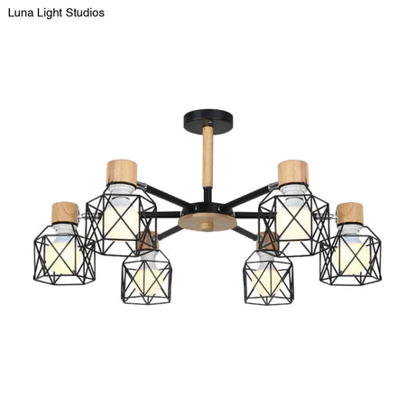 Nordic Iron Cage Semi - Flush Lamp With 3/6/8 - Head Black/Green/Gold Pendant Lighting For Ceiling
