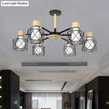 Nordic Iron Cage Semi - Flush Lamp With 3/6/8 - Head Black/Green/Gold Pendant Lighting For Ceiling