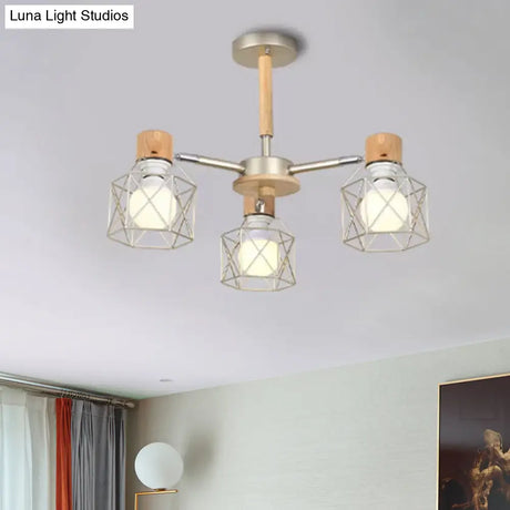 Nordic Iron Cage Semi - Flush Lamp With 3/6/8 - Head Black/Green/Gold Pendant Lighting For Ceiling