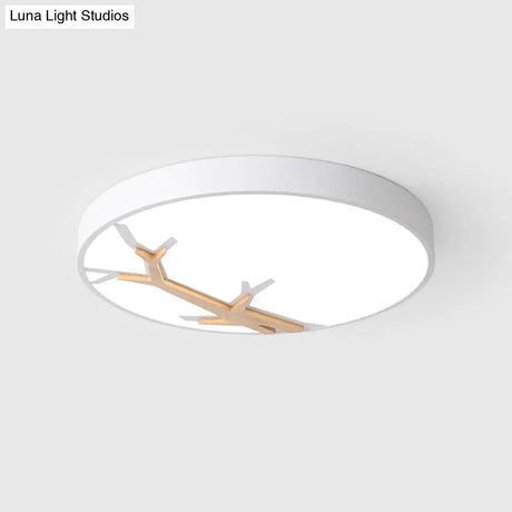 Nordic Iron Flushmount Led Ceiling Light With Withered Branch Pattern In Grey/White/Blue - Wood