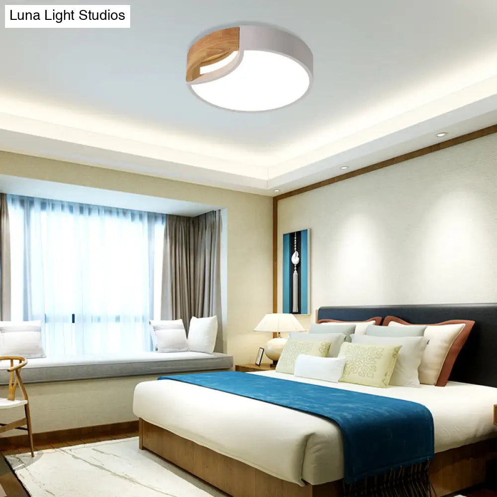 Nordic Iron Grey/White/Green Led Ceiling Light With Wood Grip - 12’/16’/19.5’ Wide