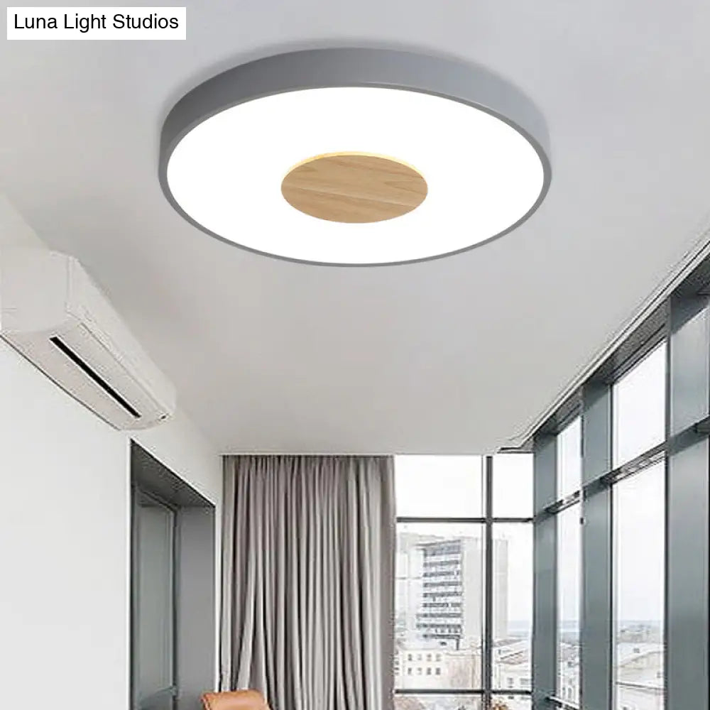 Nordic Iron Round Flush Mount Ceiling Light - 1 Head Pink/Blue/White Lighting Fixture For Bedroom